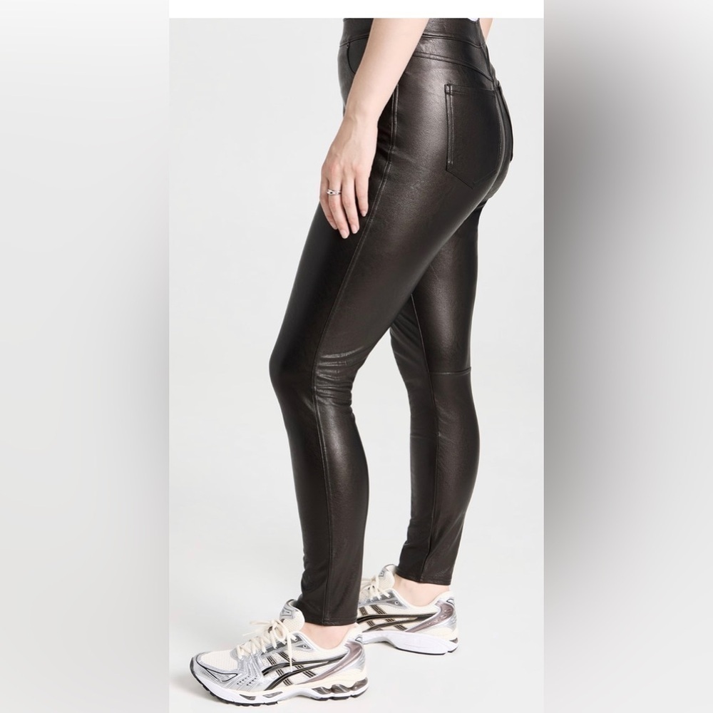 Spanx Leather-Like Ankle Skinny Pants Shaping Stretchy In Luxe Black , size XL P